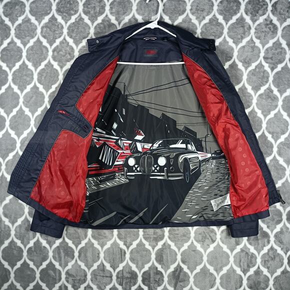 Jaguar Jacket Mens Large Navy Windbreaker Driver Graphic Lined Automotive Racing - Picture 4 of 16